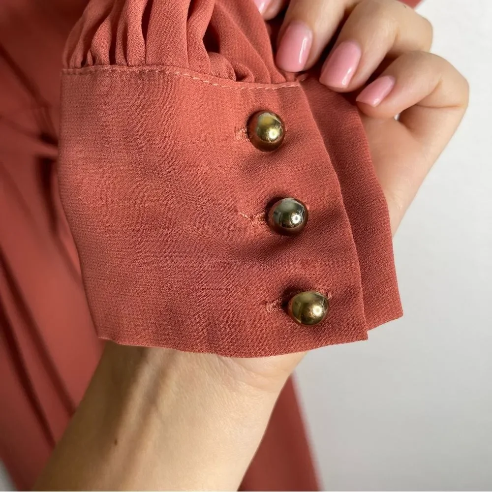 Baltic Born Maxi‎ Dress Rust Tie Waist Long Sleeve Extra Small